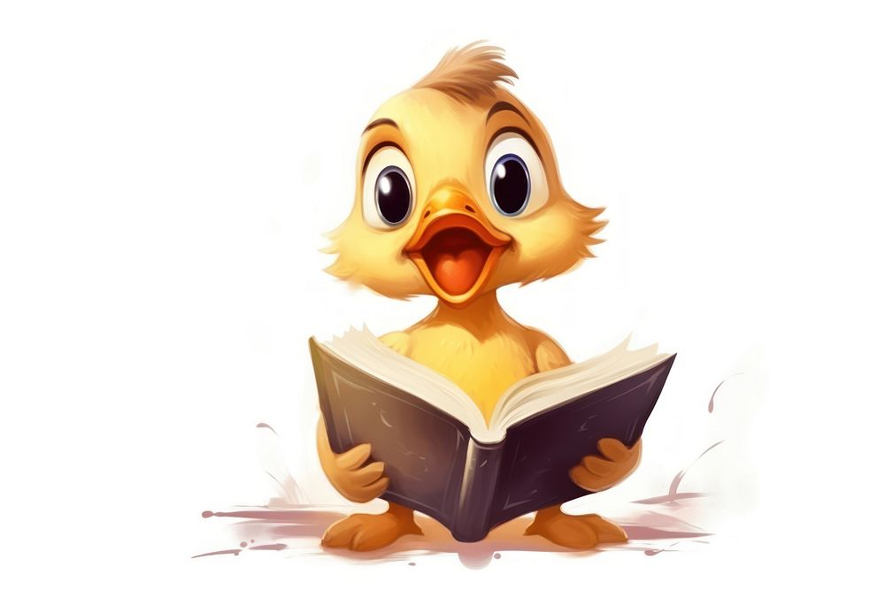 Duck character reading concept cartoon publication book.