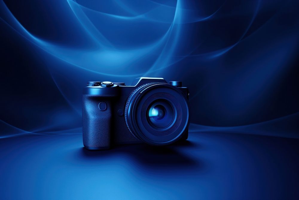 Camera blue dark background technology photographing electronics.