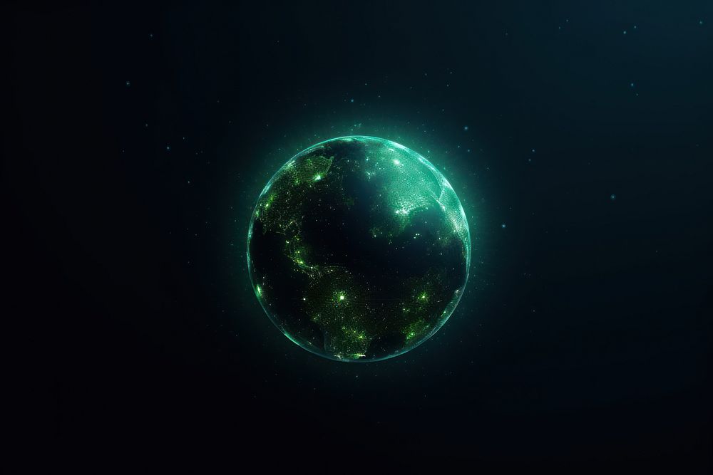 Earth green dark background technology futuristic astronomy.