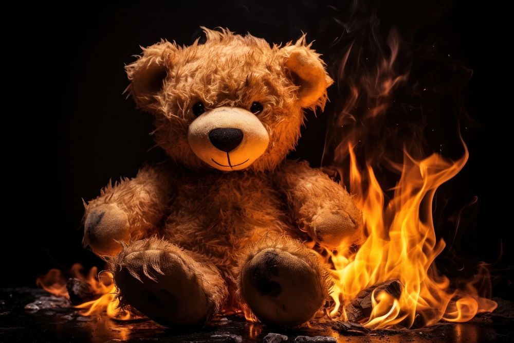 Teddy bear fire bonfire flame.