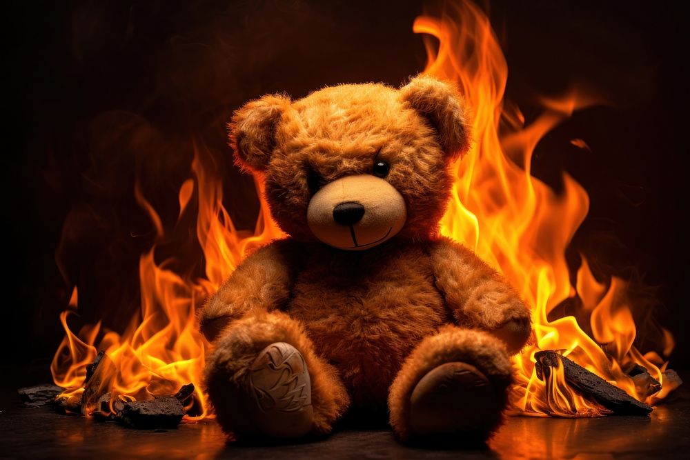 Teddy bear fire fireplace bonfire.