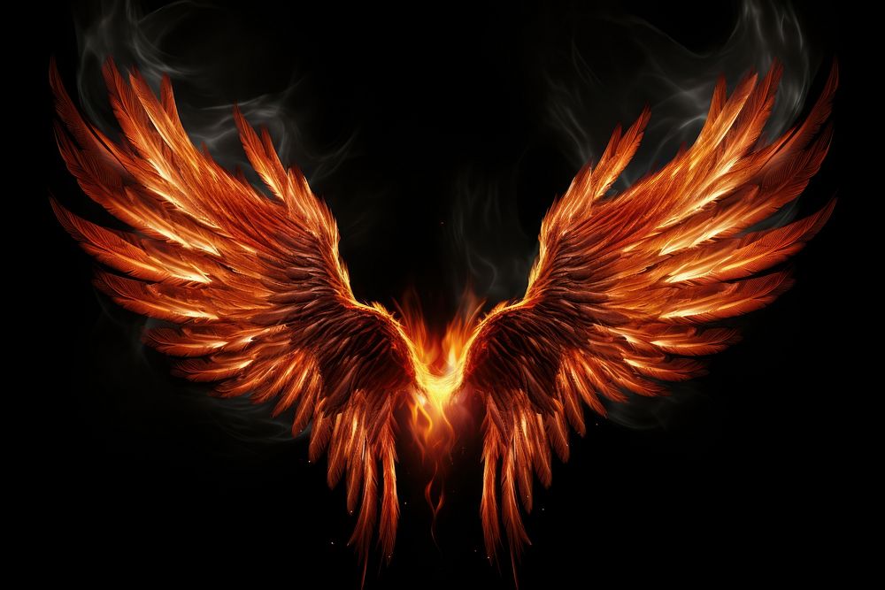 Wing fire flame black background.