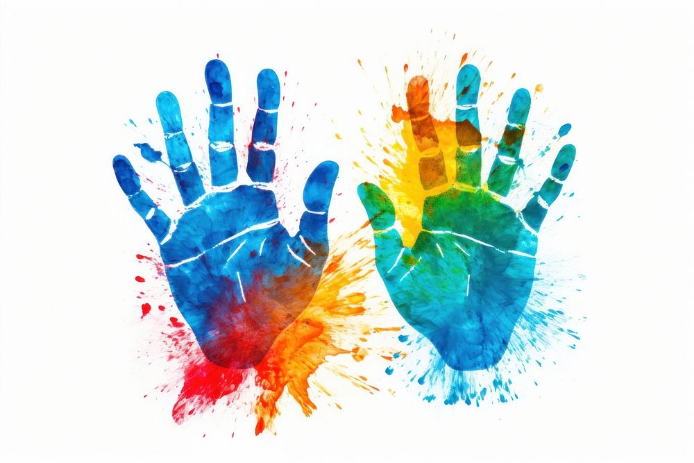 Colorful two hand print backgrounds finger paint.