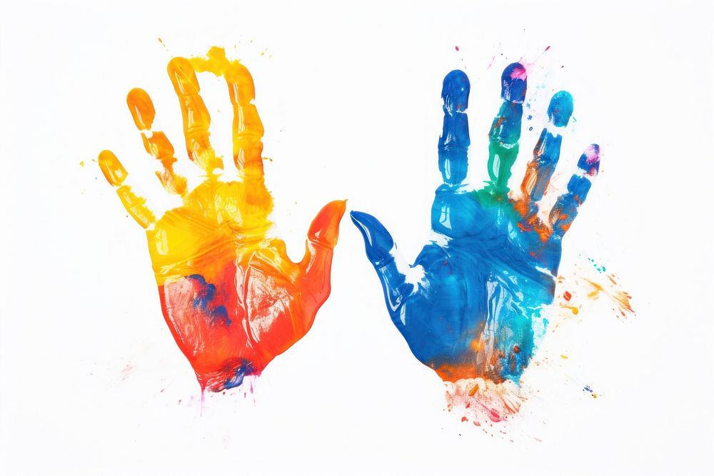 Colorful two hand print painting finger art.