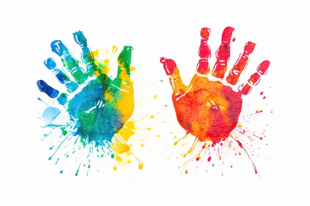 Colorful two hand print backgrounds painting art.