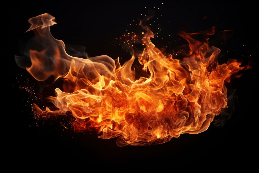 Fireball of realistic burning flames bonfire destruction explosion.