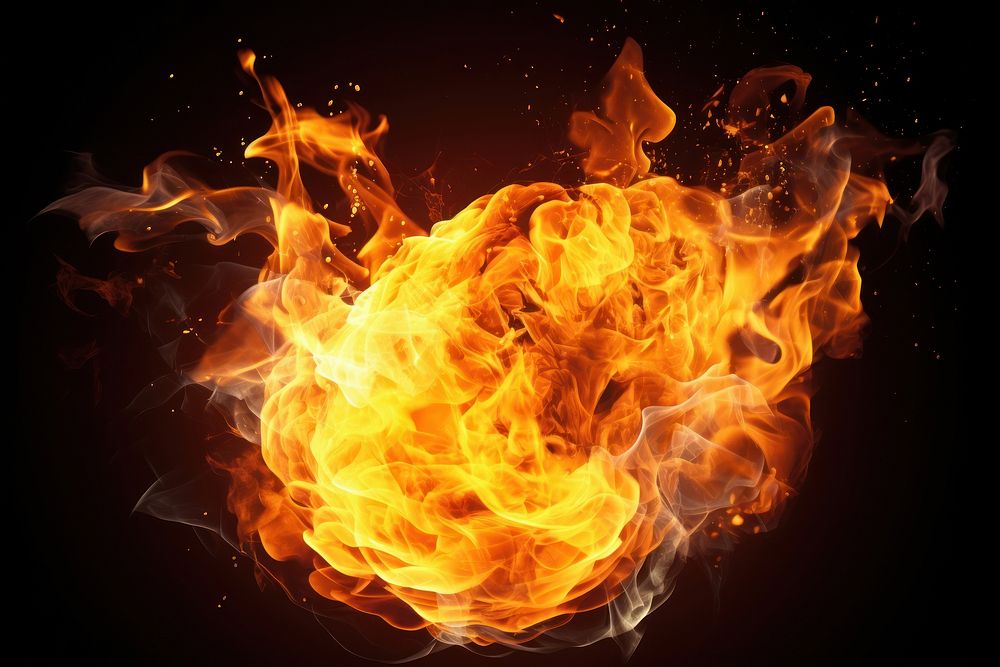 Fireball of realistic burning flames backgrounds bonfire illuminated.