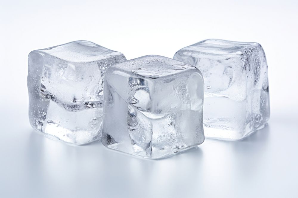 Three ice cubes crystal cosmetics freezing.
