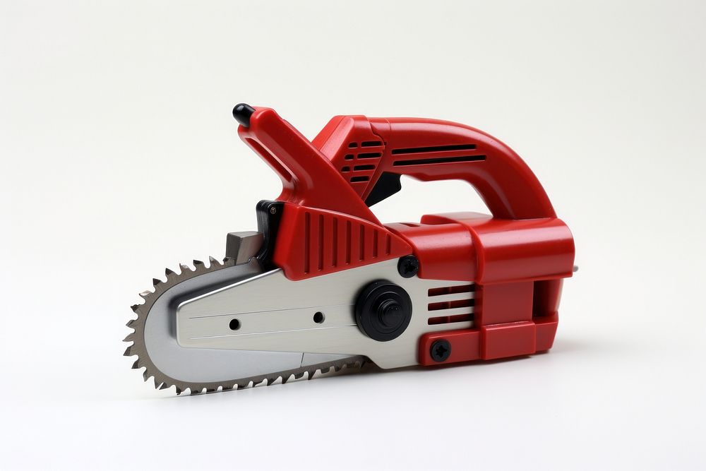 Tool toy saw chainsaw white background technology.