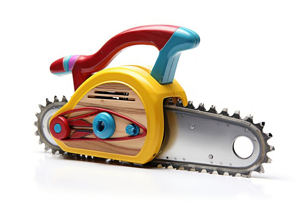 Tool toy saw white background equipment yellow.
