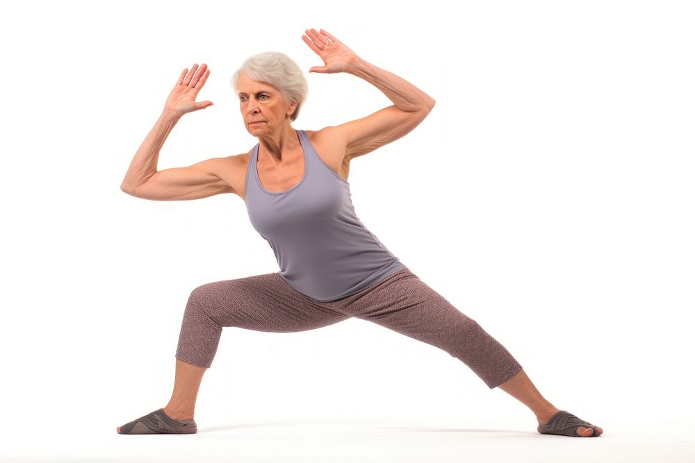 Yogi practice of a mature female for physical workout and wellbeing sports adult yoga.