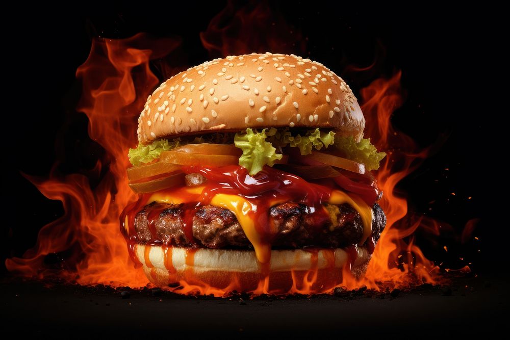 Burger ketchup food fire.