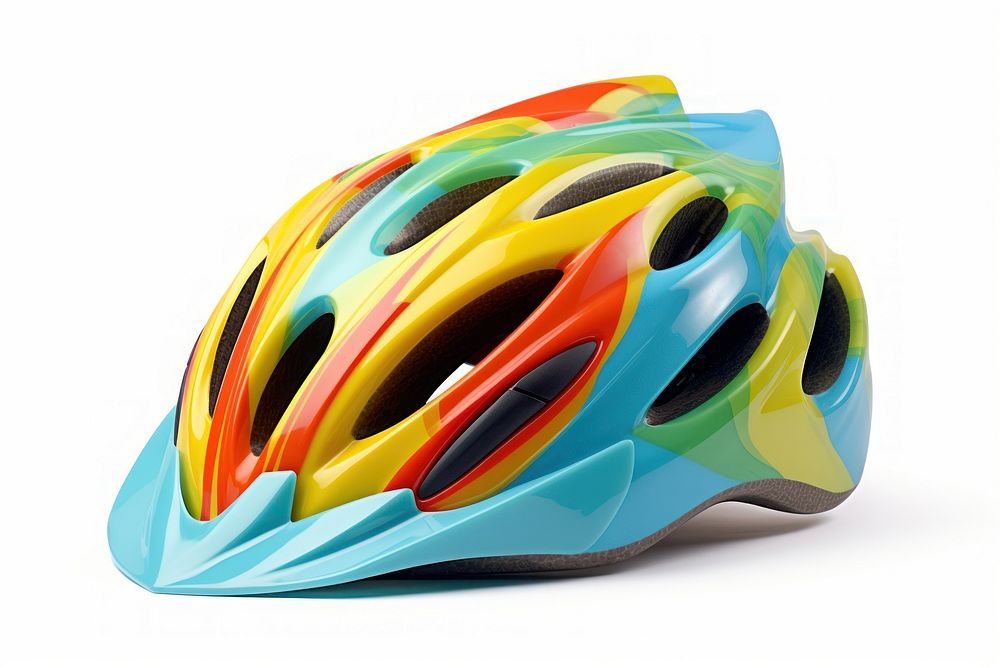 Colorful bicycle helmet white background headgear headwear.
