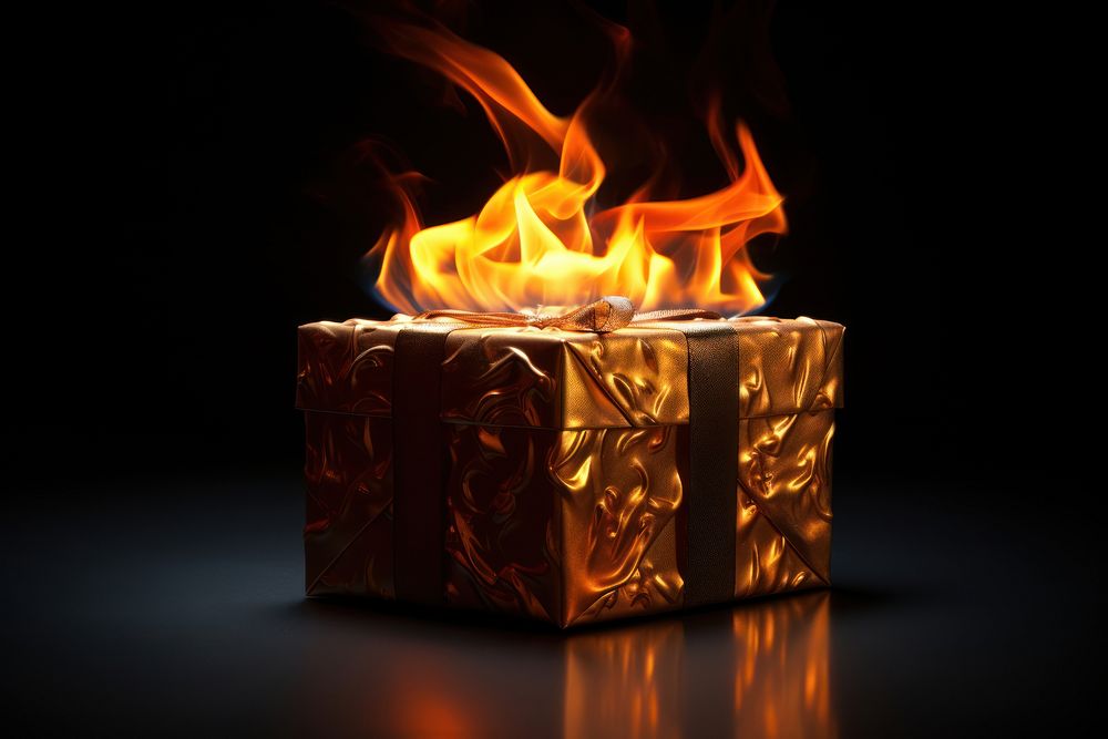 Gift box fire fireplace flame.