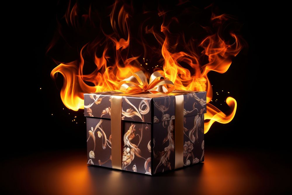 Gift box fire fireplace flame.