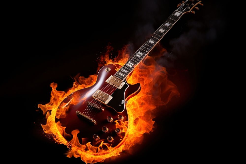 Guitar music fire black background.