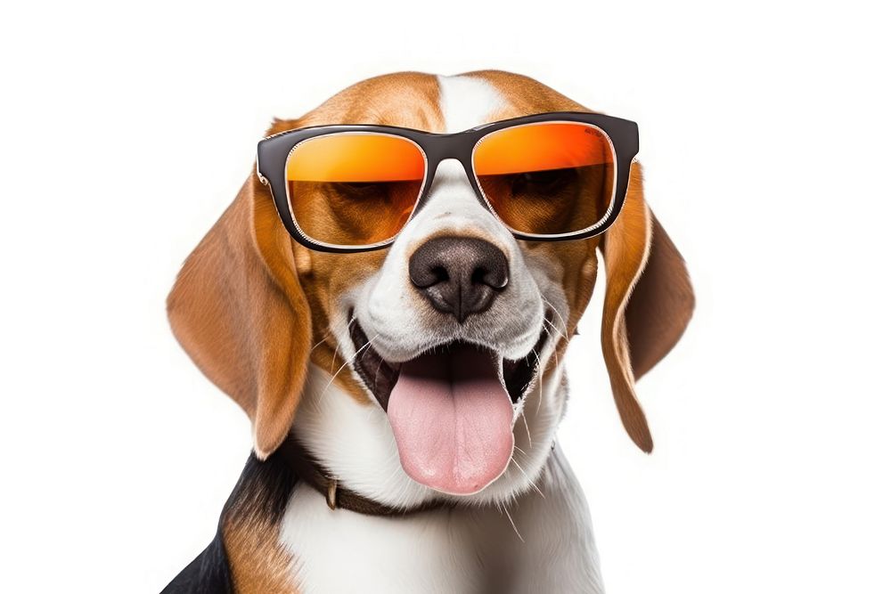 Happy beagle with sunglasses portrait mammal animal.