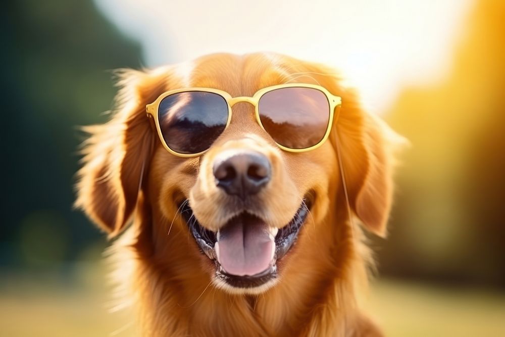 Happy dog whit sunglasses portrait mammal animal.
