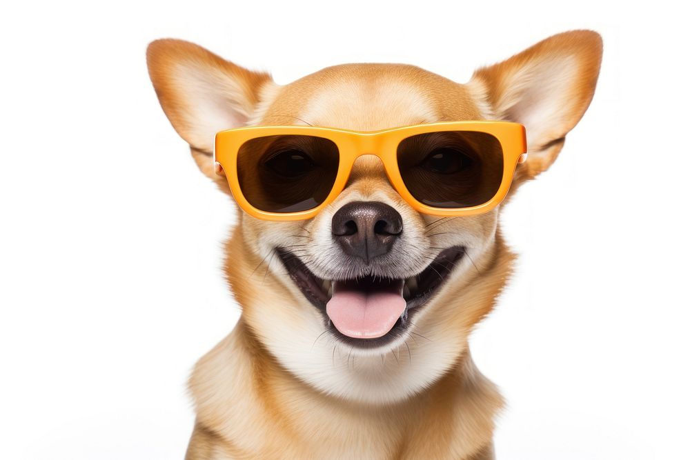Happy dog with sunglasses portrait mammal animal.