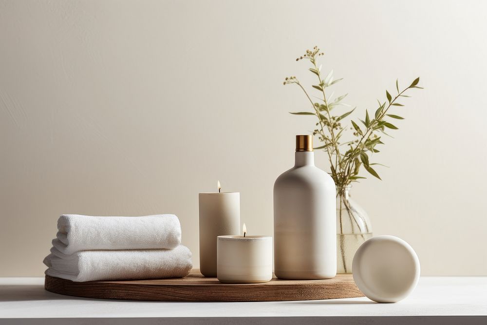 Natural bathroom essentials towel vase simplicity.