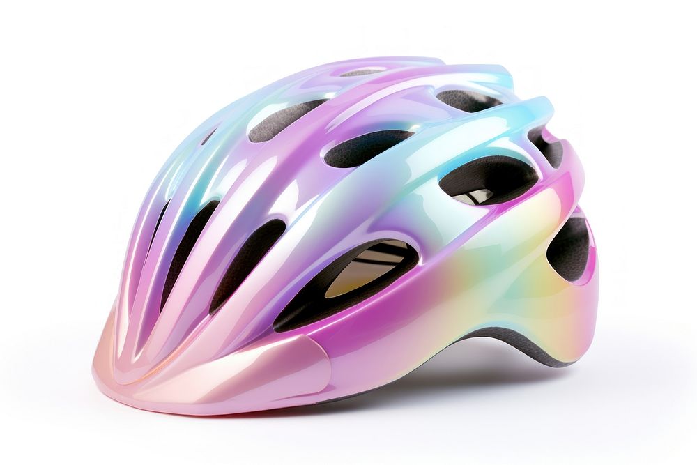 Pastel bicycle helmet white background protection headgear.