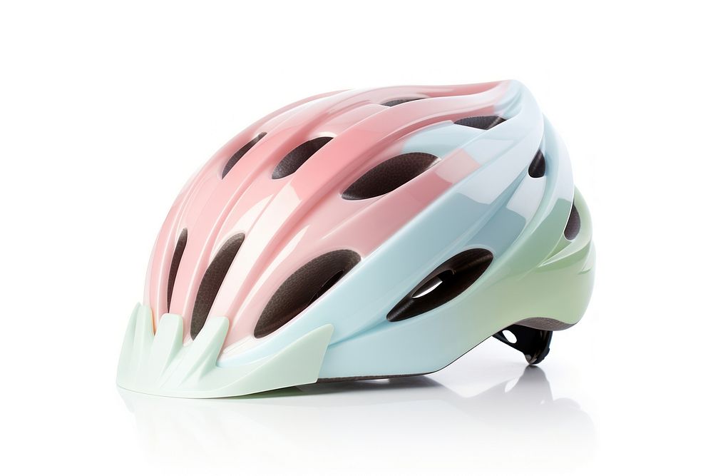 Pastel bicycle helmet white background protection headgear.
