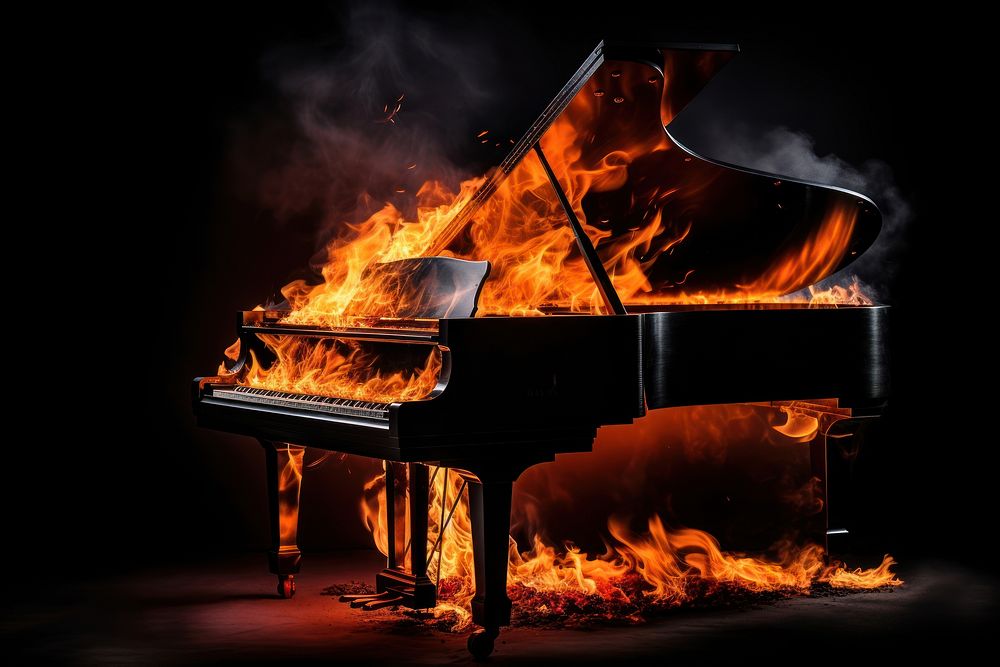Piano fireplace keyboard black.