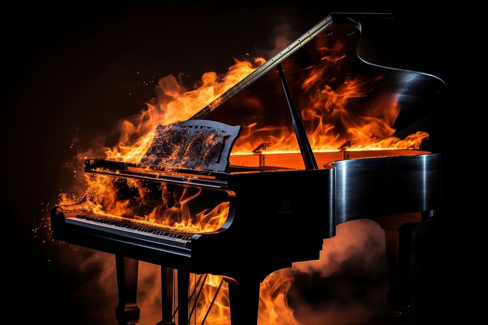 Piano keyboard music fire.