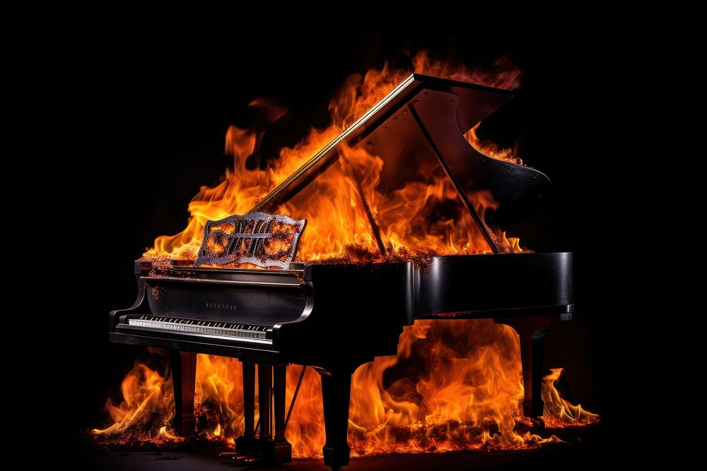 Piano fireplace keyboard black.