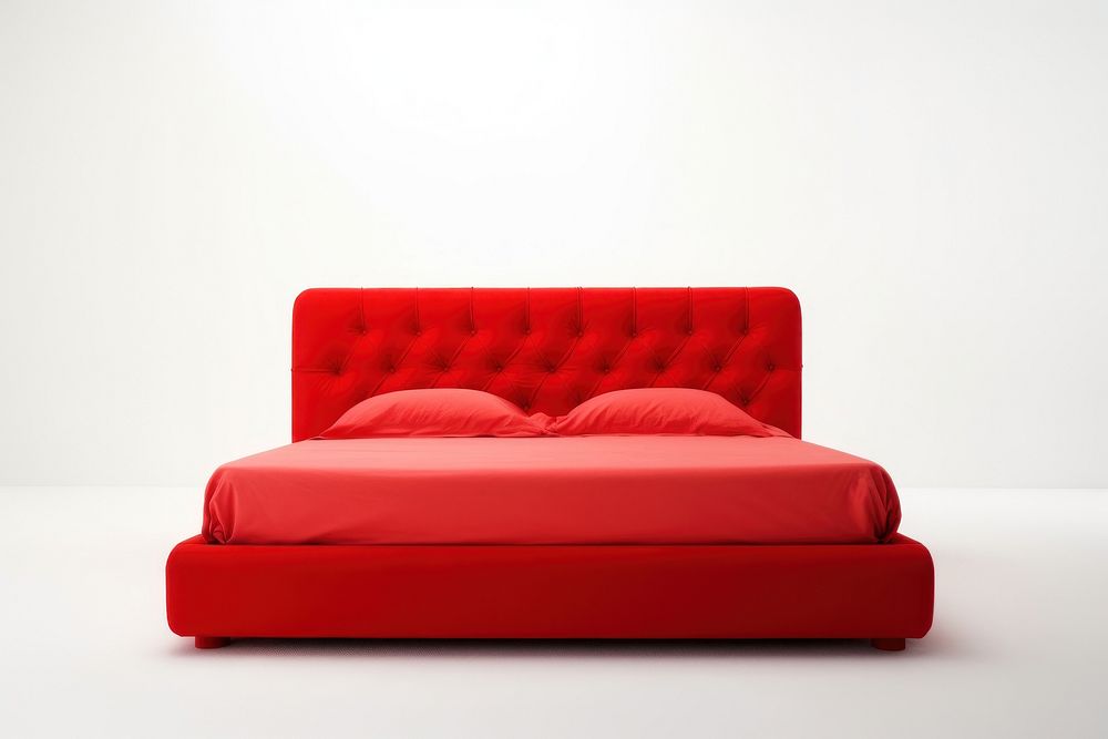 Red bed furniture cushion white background.