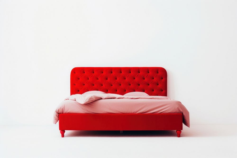 Red bed furniture cushion bedroom.