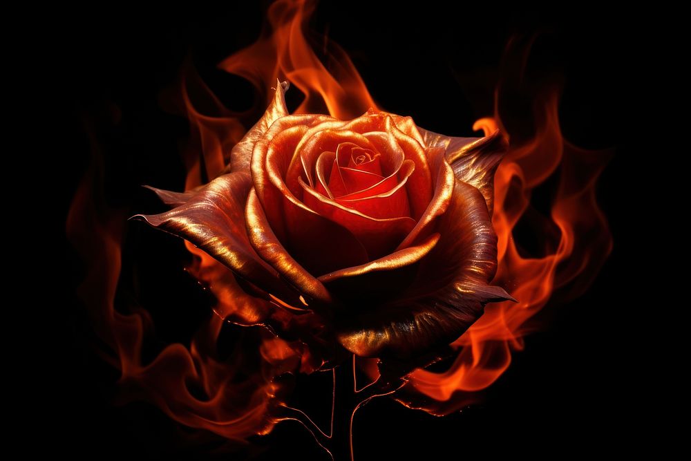 PNG Rose fire flower black background.