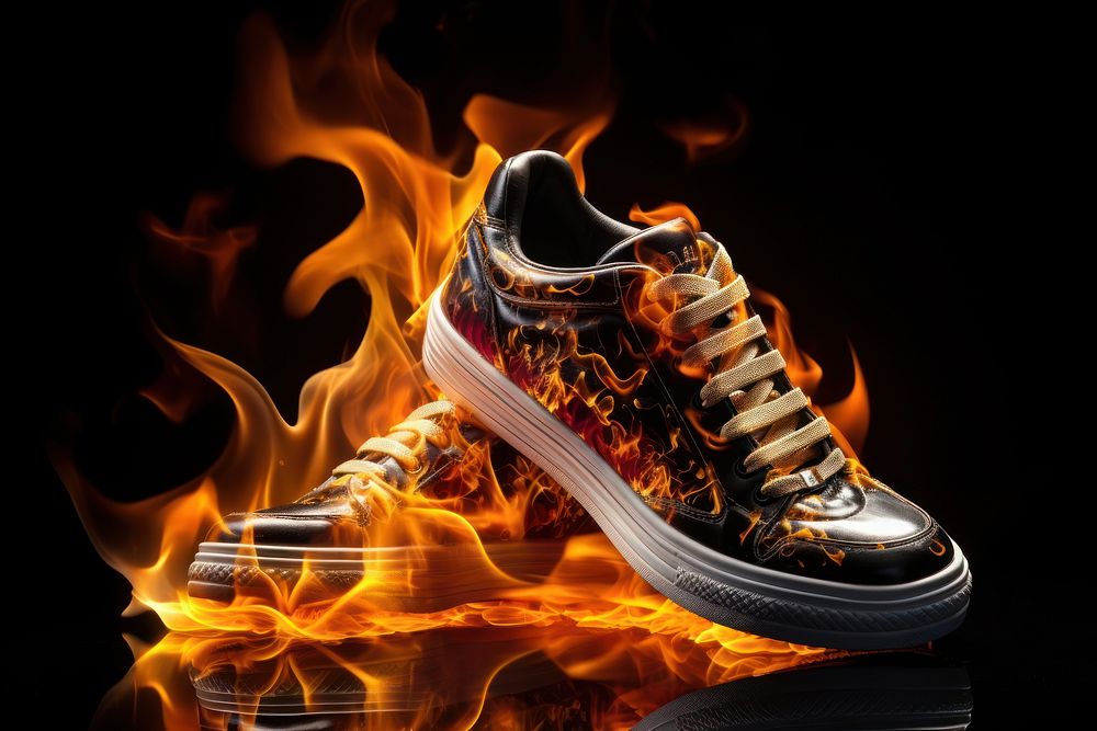 Shoes fire footwear bonfire.