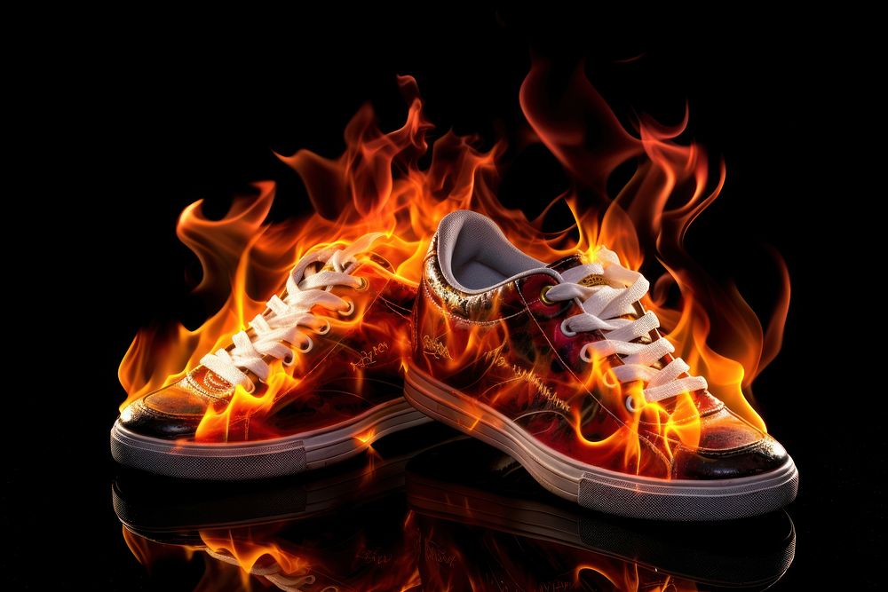 Shoes fire footwear bonfire.