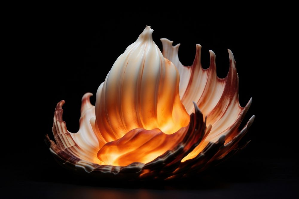 Shell conch fire black background.