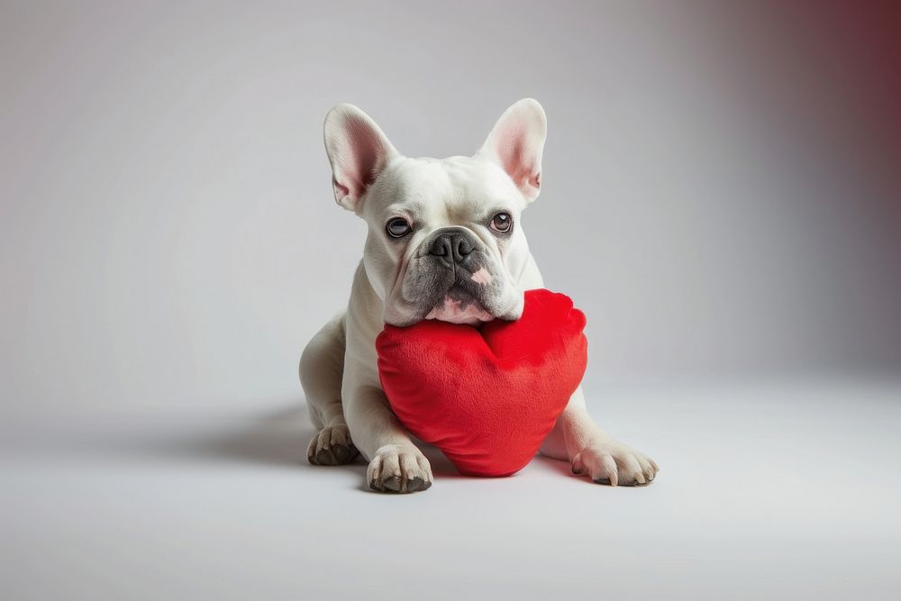 French bulldog holding heart animal pet mammal.