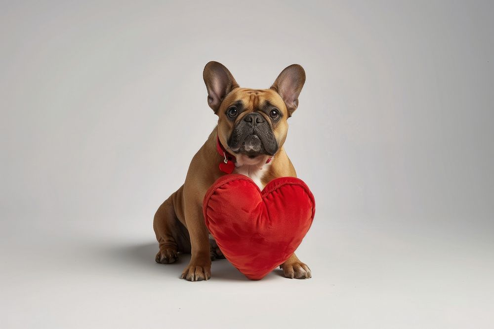French bulldog holding heart animal pet mammal.