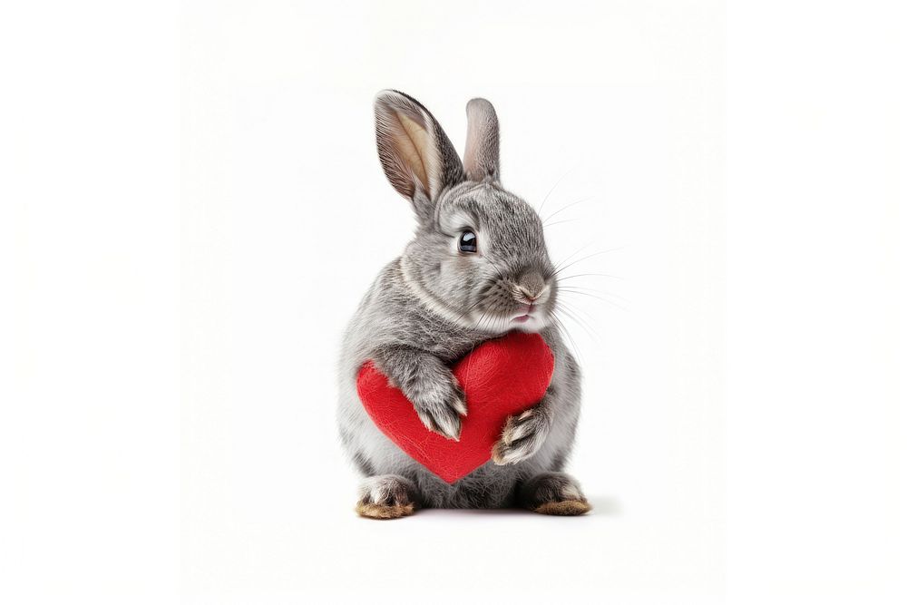 Rabbit holding heart pillow animal rodent mammal.