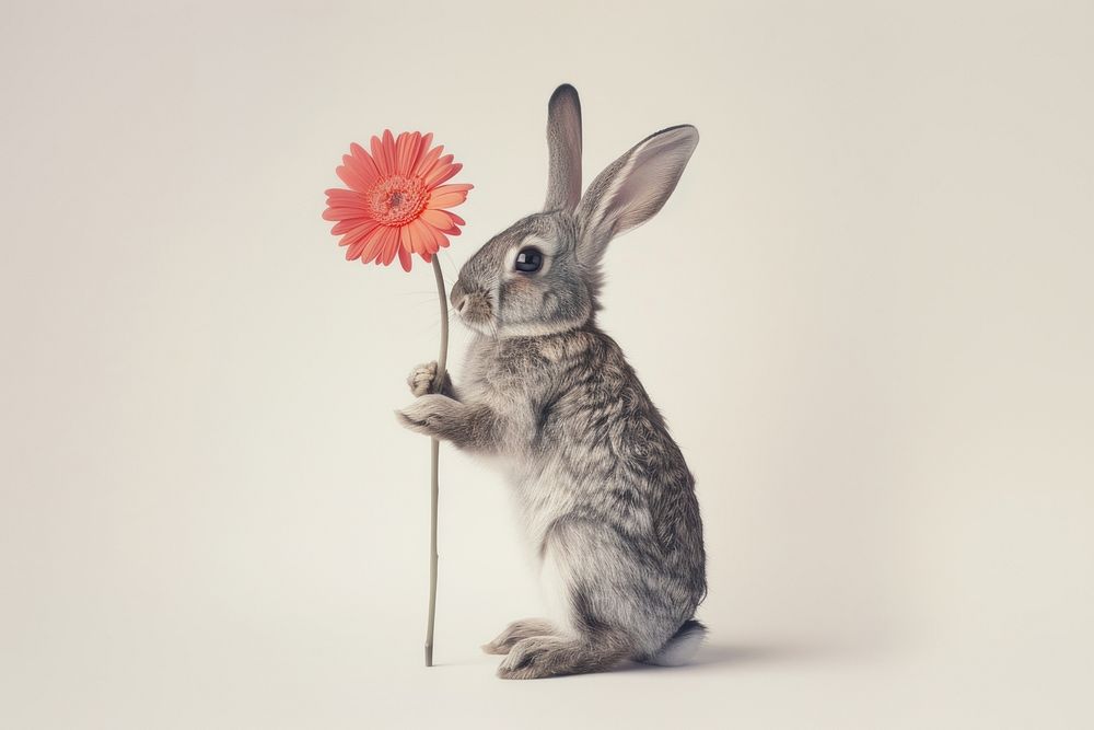 Rabbit holding flower animal rodent mammal.