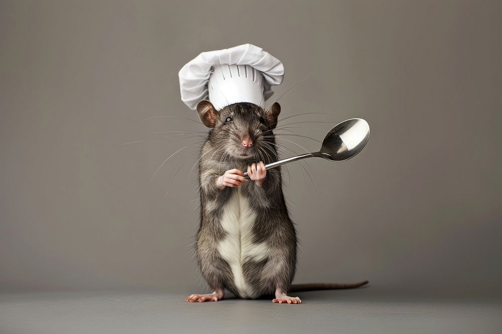 Rat holding spoon mammal animal freshness.