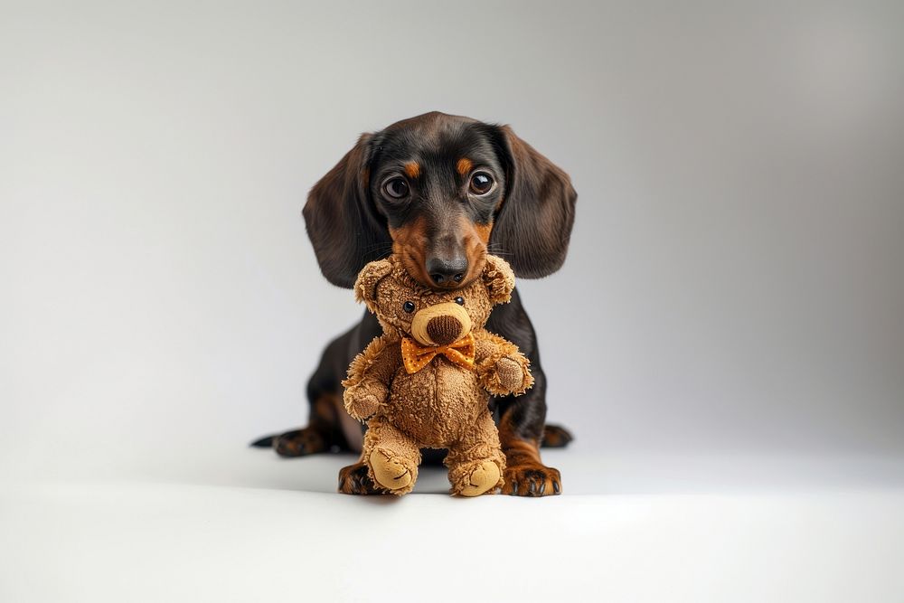 Dachshund holding toy animal pet mammal.