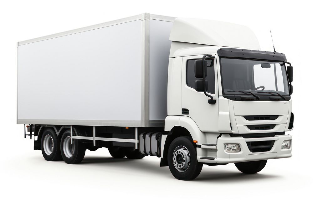 White cargo truck vehicle white background transportation.