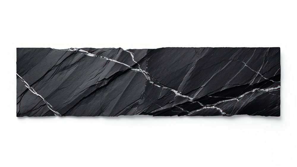 Black marble adhesive strip white background rectangle cracked.