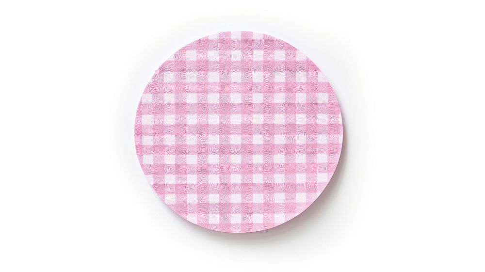 Gingham pink circle adhesive strip white background celebration tablecloth.