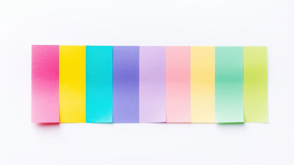 Rainbow pastel adhesive strip paper white background variation.