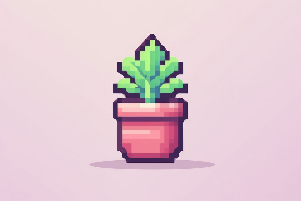 Plant pot pixel graphics leaf art.