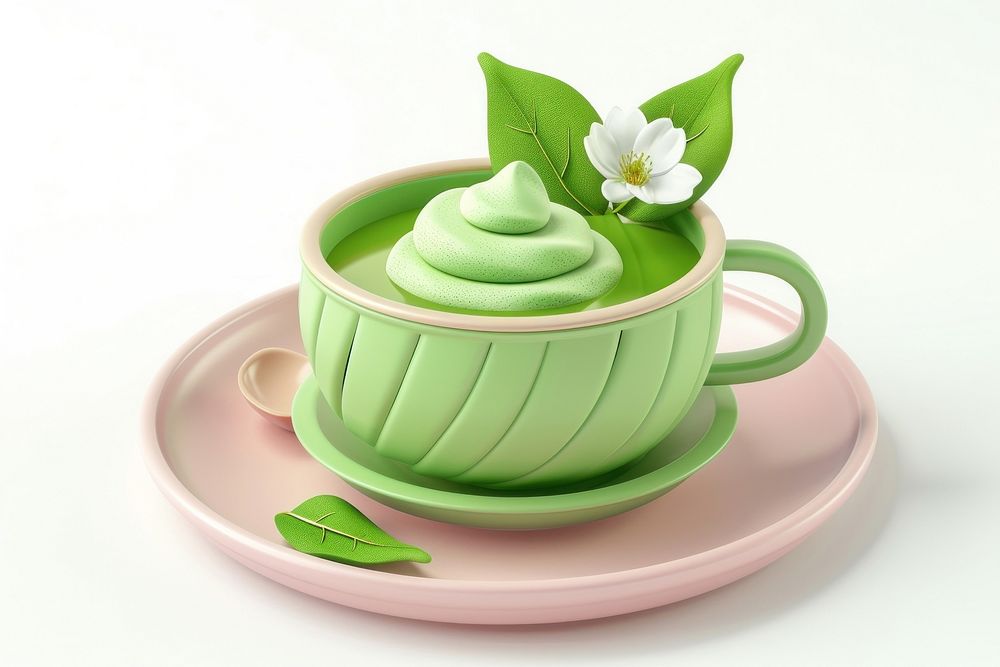 Matcha green tea dessert saucer food.