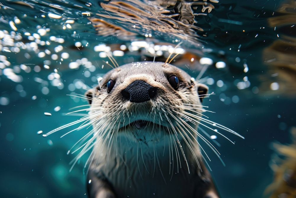 Underwater photo of animal wildlife mammal otter.