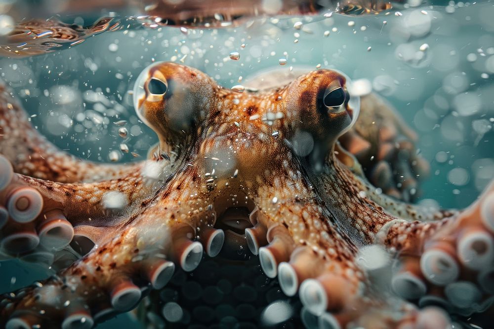 Underwater photo of animal octopus seafood invertebrate.