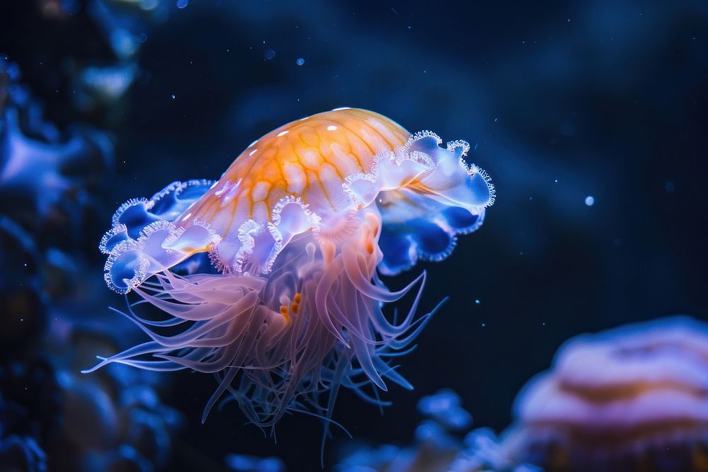 Underwater photo of animal jellyfish pomacentridae invertebrate.